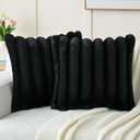 FUTEI Black Decorative Throw Pillow Covers 20x20 Inch Set of 2, Square Soft Faux Rabbit Fur Thick Striped Cushion Cover,Spring Home Decor for Couch Bed Living Room