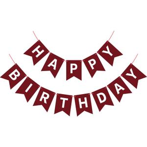 Hooqict Burgundy Happy Birthday Banner Sign for Backdrop Burgundy Birthday Party Decorations for Kids Girls Women Party Banner Wall Porch Door Hanging Garland