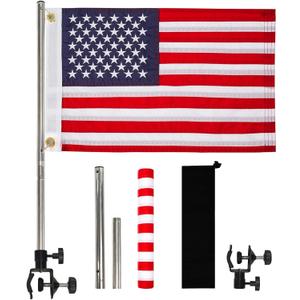 American Boat Flag Pole Kits Marine 12"x18", Stainless Steel Boat Flag Pole with 1x Storage Bag, Adjustable Flagpole Holder with 50 Embroidered Stars American Flag Boat Accessories