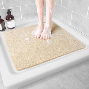 Non Slip Shower Mat, Anti Slip Bath Mat, Quick Drying Bath Tub Mats, Foot Scrubber Mat, Anti Slip Mat for Tub, Floor, Bathroom, Home, Kitchen, Hotel (Beige 24x24) (24" x 24" (Rectangular))