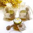 Adabocute 15  Pack Mini Honey Jars with Dipper - Perfect for Baby Shower Favors and Wedding Favors - Includes Bee Pendants Tags and Jute Bags - Gold Lid