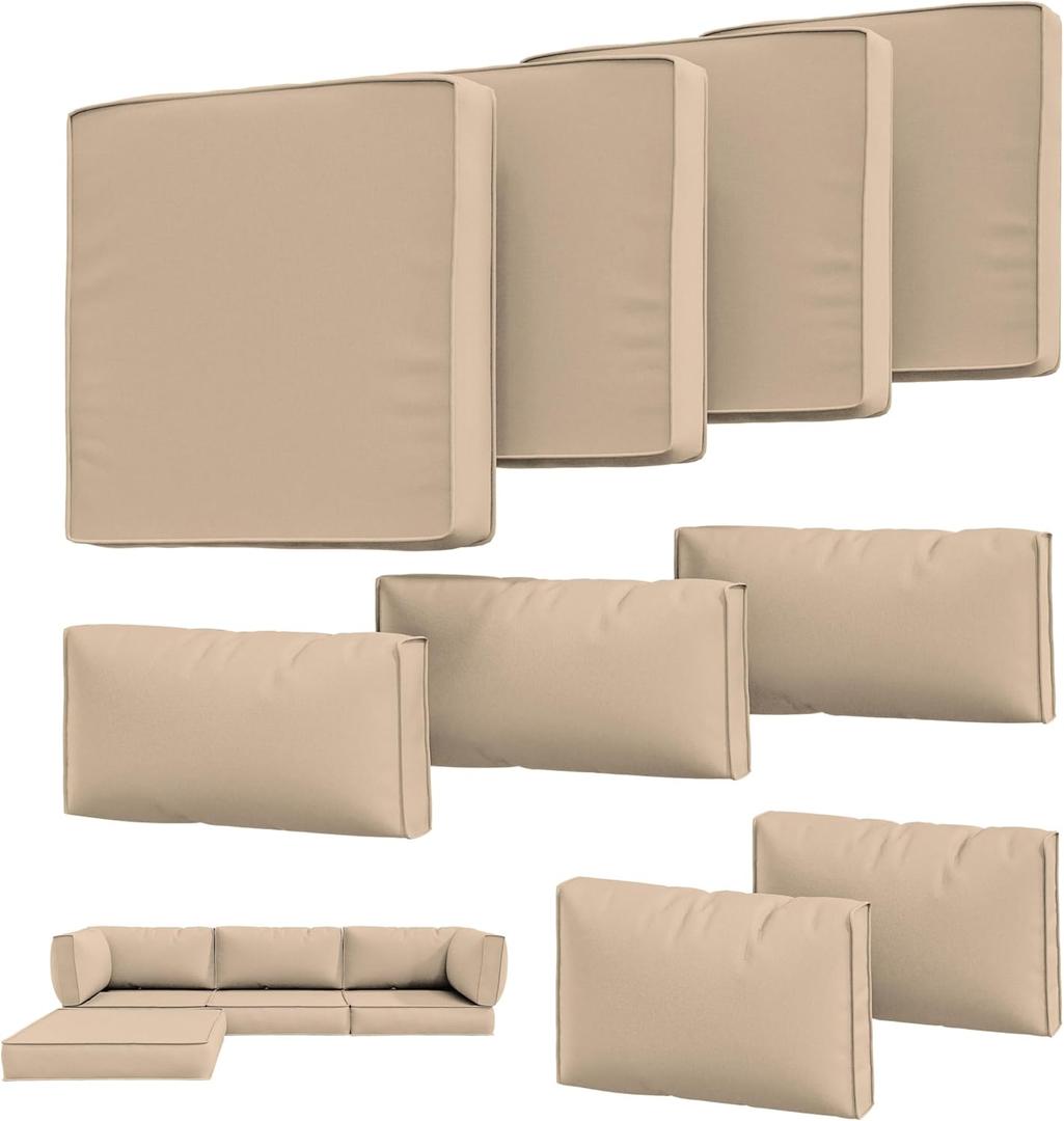 9Pcs Outdoor Chair Cushions Covers Waterproof Anti-Fading for 5 Pack Patio Set Cushion Slipcovers, Outdoor Furniture Cover Replacement, Covers Only, Sand