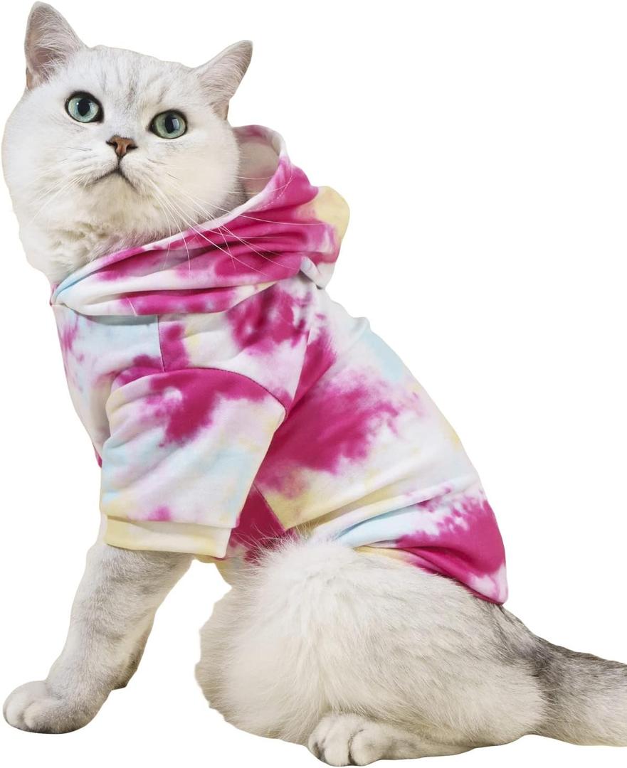 Tie Dye Dog/Cat Hoodie Puppy Sweater Sweatshirt, Cold Weather Coat Pet Clothes for Dog Cat, Small Size