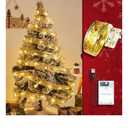 Christmas Ribbon Fairy Lights 33Ft 100 LED String Lights Battery Operated 2In Gold Foil Ribbon with Warm White Twinkle Firefly Lights Indoor Starry Holiday Decoration for Christmas Tree
