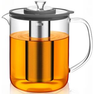 Aquach 85oz Large Glass Teapot & Tea Maker- Stovetop & Dishwasher Safe, Plastic-Free Borosilicate Glass Tea Kettle for Loose Leaf & Iced Tea