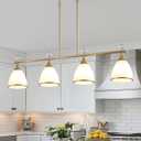 4-Light Island Lights for Kitchen, Gold Modern Farmhouse Pendant Lighting with Conical Milky Glass & Crystal Balls, Adjustable Linear Hanging Chandelier for Dining Room Over Table