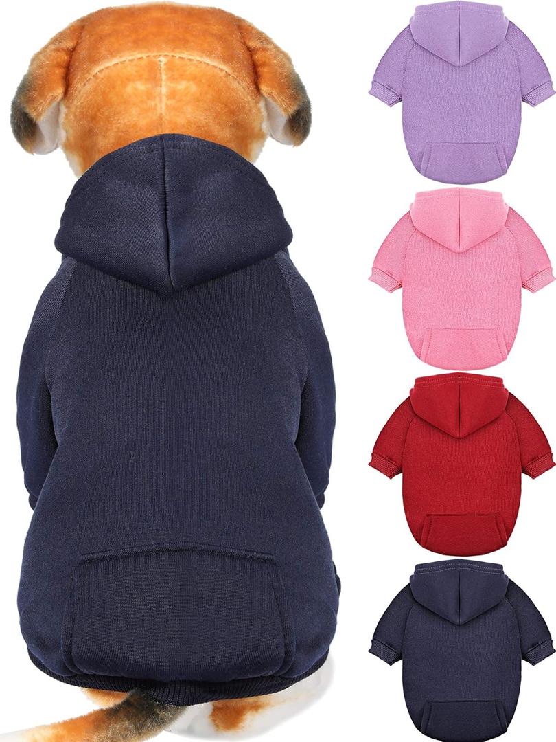 Syhood 4 Pieces Small Dog Sweaters Dog Hoodie Clothes with Hat for Small Dogs Puppy Pet Winter Warm Hoodies Coat Sweater Shirt Chihuahua Clothes with Pocket (Size: 2)