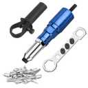 Rivet Gun Adapter Kit, Riveting Gun Head Tool for Cordless Drill, with 4 Rivet Head/Removable Handle/100pcsx4.0mm Studs (Blue)