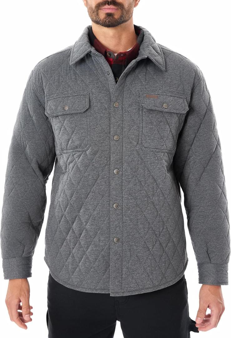 Smith's Workwear Big Men's Snap Closure Diamond Quilted Knit Shirt-jac (4X, Charcoal Heather)