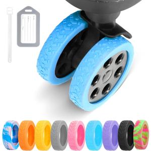 Luggage Wheel Covers, 8 PCS Silicone, 2-2.6 inches, 8-Spinner Wheels, Wear-Resistant, Anti-Noise, Blue