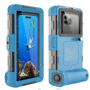 Diving Phone Case,Underwater Snorkeling Housing,Professional Waterproof,for iPhone 17/16/15/14/13/12/11/XR/XS/X Plus Samsung Galaxy S25/24/23/22/21/Ultra Photography Video Scuba Dive Cell Case-Blue