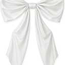 43 x 24 Inches Satin Big Bow Decor, Large White Bow for Backdrop Baby Shower Wedding Bridal Bachelorette Supplies,Giant Satin Ribbon Tie Hanging Gift Coquette Wall Decor