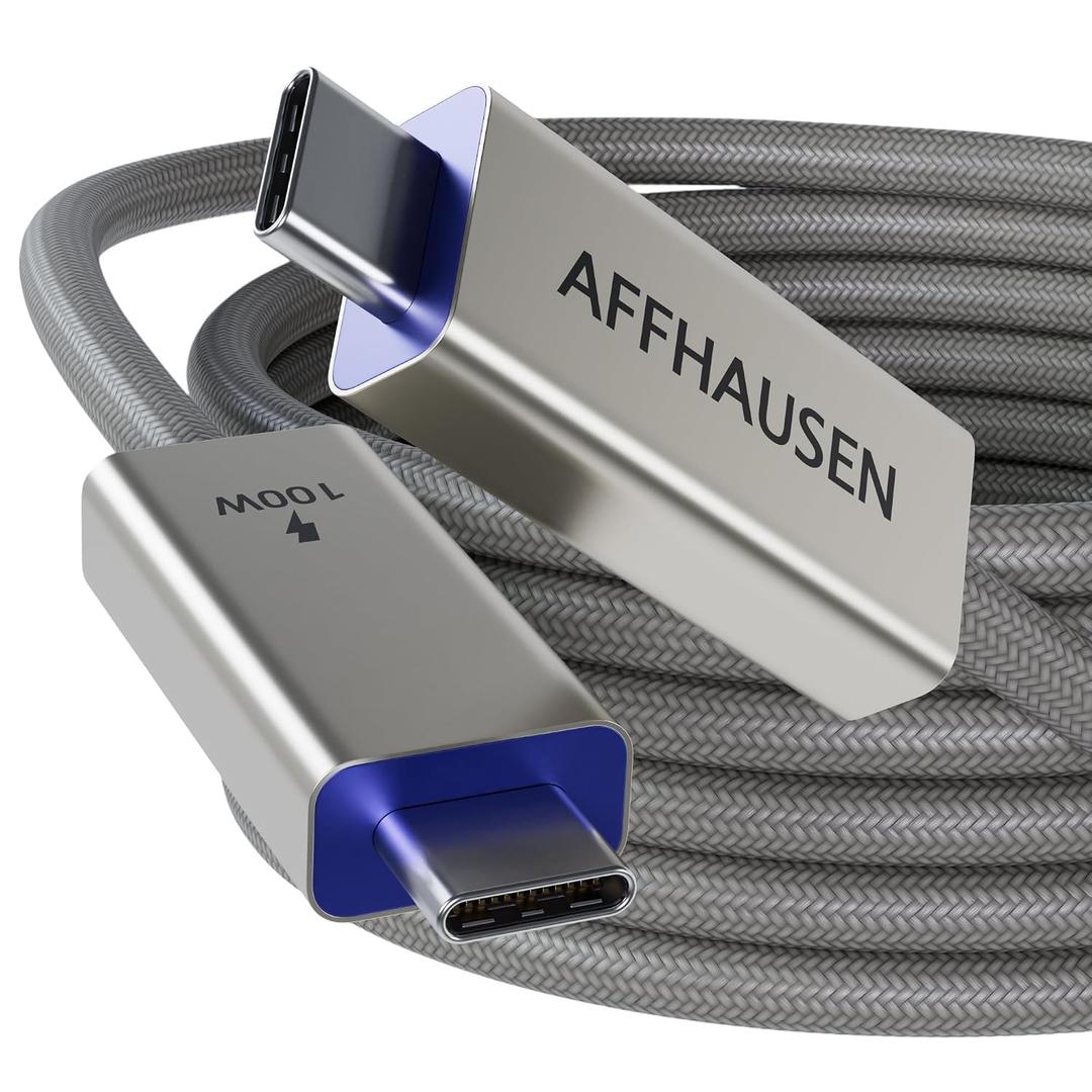 AFFHAUSEN USB-C to USB-C Cable 3ft, 100W Fast Charging, Braided, White | USB-C to USB-C | 100W Power Delivery | Braided Nylon | White | Universal — Laptops, Phones & Tablets