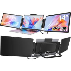 Laptop Screen Extender, 14" 1200P FHD IPS Triple Portable Monitor 16:10 for 13.3"-16" Laptops, Type-C/HDMI Plug & Play Extended Monitor for Mac/Wins/Android/Chrome
