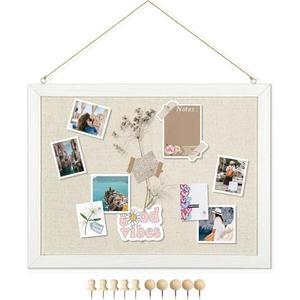 DOLLAR BOSS Bulletin Boards with Linen 1-Pack 16''X 12'' Double-Sided Cork Board for Walls Wood Framed Bulletin Boards, Small Pin Board for Home Kitchen Office Decorative Hanging 10 Pushpins, Set of 2