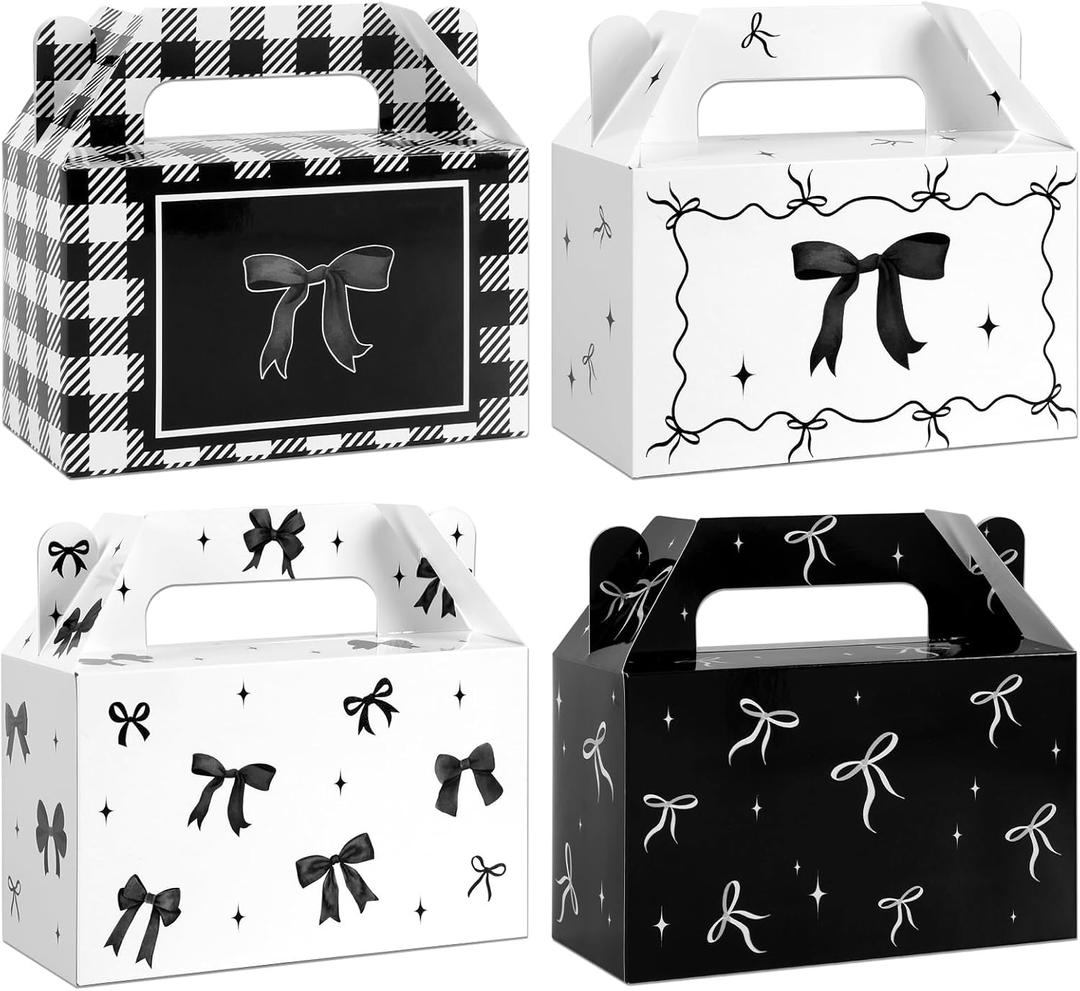 2 x 24Pcs Black Bow Treat Boxes Party Supplies Bow Party Favors Goodie Boxes Coquette Gift Boxes Bows Theme Treat Candy Box for Girls Birthday Bachelorette Engagement Baby Shower Black Party Decorations