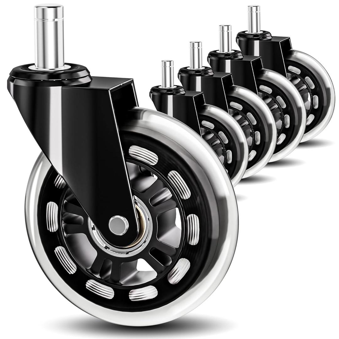 10mm 1KEA Office Chair Wheels (Stem: 10mmx22mm) Roller Blade Rubber Chair Casters Replacement, 3" Inch Heavy Duty Quiet No Scratch Gaming Desk Chair Wheels, Set of 5(Fit for 1kea Chair only)