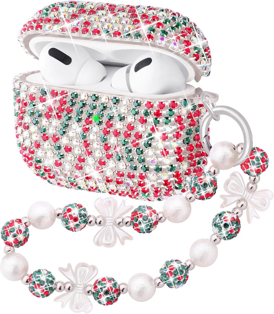 Compatible with AirPods Pro 2 Case Protective Glitter Cute Case for AirPod Pro 2nd Gen with Luxury Shining Keychain Lanyard Strap for Women Girls (Christmas)