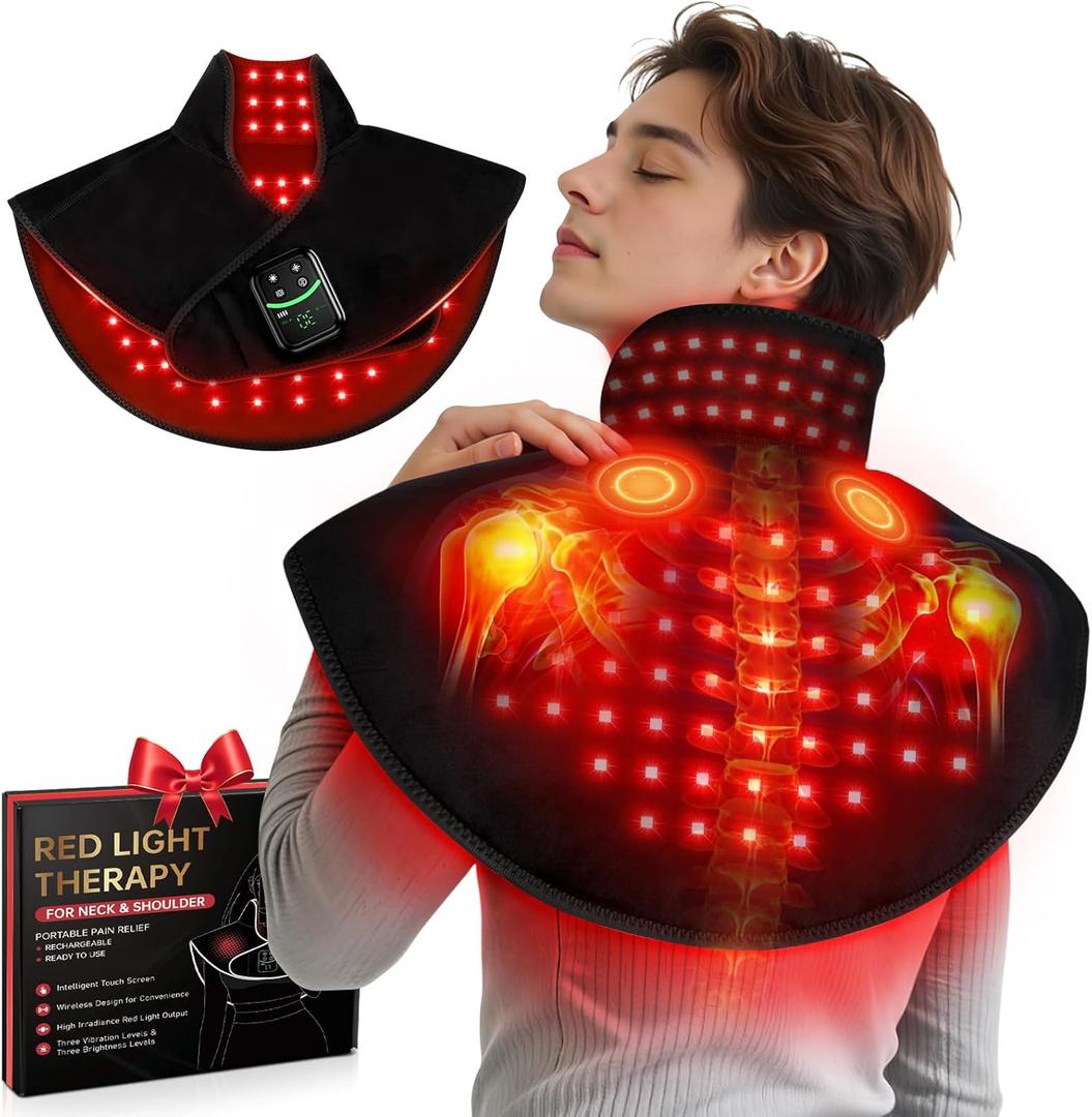 Cordless Red Light Therapy for Neck Shoulder with Heat & Massage, 5000mAh Controller 118LEDs 3-in-1 Chip 660nm&850nm Infrared Light Therapy Pad for Body Home Outdoor Use (26'')