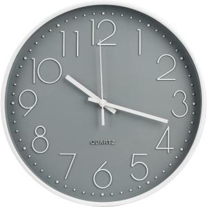 Wall Clock 10 Inch Non-Ticking Silent Modern Simple Style Round Decor Clock Gray Stereoscopic Dial Quartz Wall Clocks for Home/Office/School/Living Room/Bedroom/Kitchen