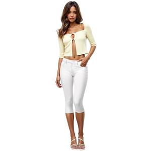 Hybrid & Company Women's Ultra Stretch Mid Rise Skinny Capri Pants with Pockets, White, XS