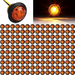 Treela 150 Pieces 3/4 Inch Round Mini Surface Mount LED Side Marker Lights Trailer Side Marker Lights for Truck Boat SUV ATV Bike Marine(Amber)