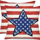 DFXSZ 4th of July Pillow Covers 20x20 inch Set of 2 Blue Big Stars Decor Red White Stripe Throw Pillow Cover Independence Day Decorative Cushion Cases for Home Sofa Couch Chair Living Room 112C