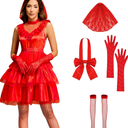 Lydia Deetz Red Wedding Dress Costume for Women - Beetle Bride Halloween 80s Prom Tulle Costume Size L