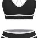 ZAFUL Women's High Waisted Tankini Scoop Neck Knotted Two Pieces Tankini Set Swimsuit (Black, M)