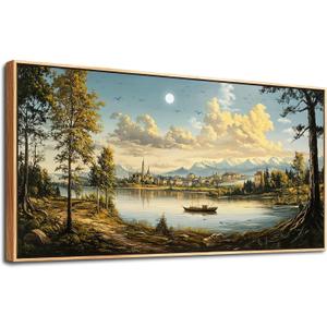 XIGUANGART Large Framed Wall Decor, Landscape Wall Art, Ocean Nature Wall Art, Mountain Forest Canvas Art Prints,Vintage Rustic Farmhouse Wall Decor Paintings for Living Room Bedroom Kitchen 60"X30"