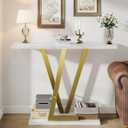 43.3" Gold Console Table, Modern Entryway Table with White Faux Marble Top & Metal Base, Narrow Sofa Table for Living Room, Hallway, Foyer