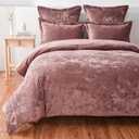 Fredsure Distressed Velvet Comforter Set, 5 Pieces Dusty Mauve Queen, Distressed Velvet Face and Brushed Microfiber Reverse