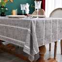 NEWISHER Rustic Farmhouse Embroidered Square Tablecloth Jacquard Striped Table Cloth Linen Texture Washable Dining Table Cover Kitchen Dining Home Decoration Coffee 42x42 inch