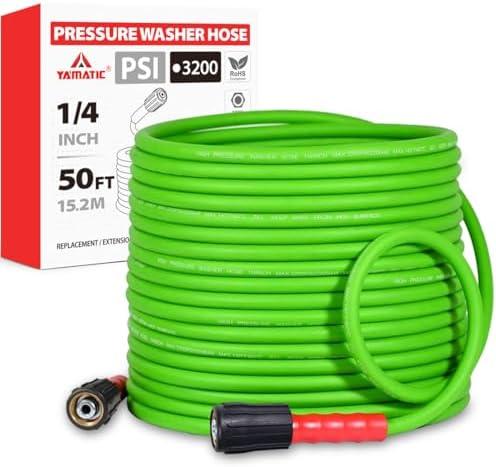 YAMATIC Pressure Washer Hose 50FT - 1/4 3200PSI - Super Flexible, Kink-Resistant, No Leak M22 Brass Thread for Electric & Gas Pressure Washers, Green