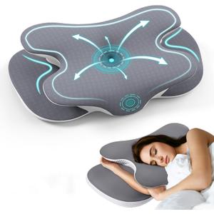 A-Pce Cervical Neck Pillow, Ergonomic Memory Foam Pillows for Neck Pain Relief with Breathable Pillowcase, Adjustable Contour Neck Support Pillow for Side Back Stomach Sleepers, Odorless