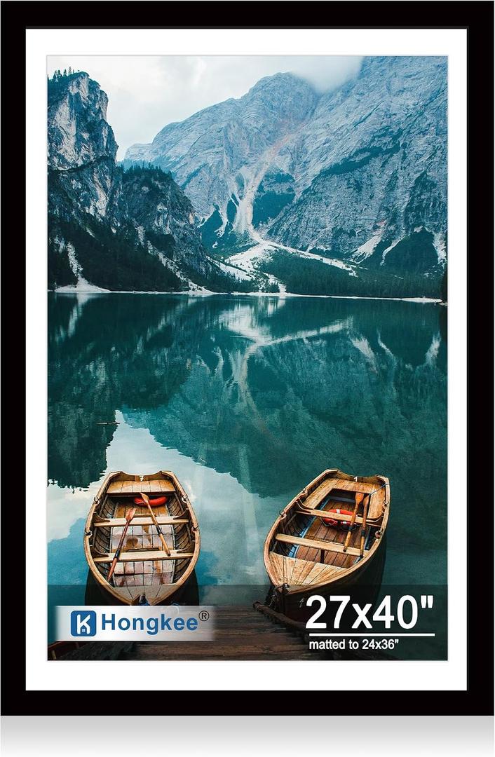 Hongkee 27x40 inch Poster Frame, Black Wood Style, Wall Mounting