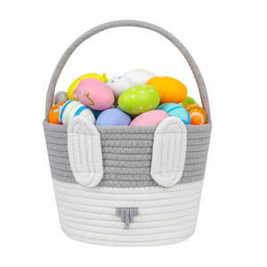 CubesLand Blue Easter Baskets for Easter Eggs Hunt, Boys Easter Basket Lovely Bunny Basket Colorful Woven Basket First Easter Gifts for Boys Babies Kids Children 9.8 x 7.8 x 7.8”