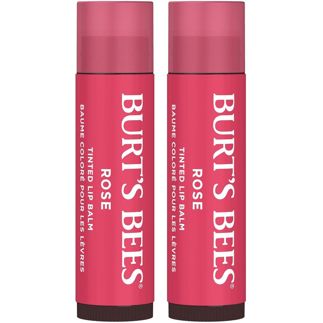 Burt's Bees Lip Tint Balm, Mothers Day Gifts with Long Lasting 2 in 1 Duo Tinted Balm Formula, Color Infused with Deeply Hydrating Shea Butter for a Natural Buildable Finish, Petal Rose (2-Pack)