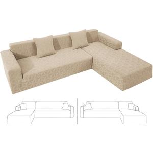 ZNSAYOTX Stretch Sectional Couch Covers New-Triangle Texture, Thick Slipcovers with Elastic Bottom for L Shape Sectional Sofa, 2 Pc Pet Friendly Universal Protector for(Sofa or Chaise), Khaki