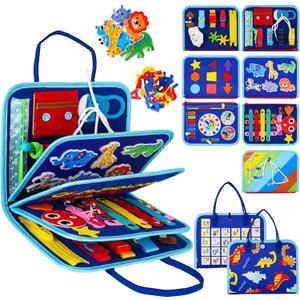 Montessori Busy Board for Toddlers Sensory Busy Book with Buckles, Zippers, Letters, Animals, Toddler Activities Fine Motor Skills Development Learning for Boys Girls Travel Activity, 15.0 Inches X 12.0 Inches