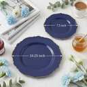 WDF 100pcs Blue Plastic Plates - Baroque Blue&Gold Disposable Plates for Parties/Wedding-50Plastic Dinner Plates 10.25in, 50Salad Plates 7.5in for Party/Birthday/Wedding/Graduation
