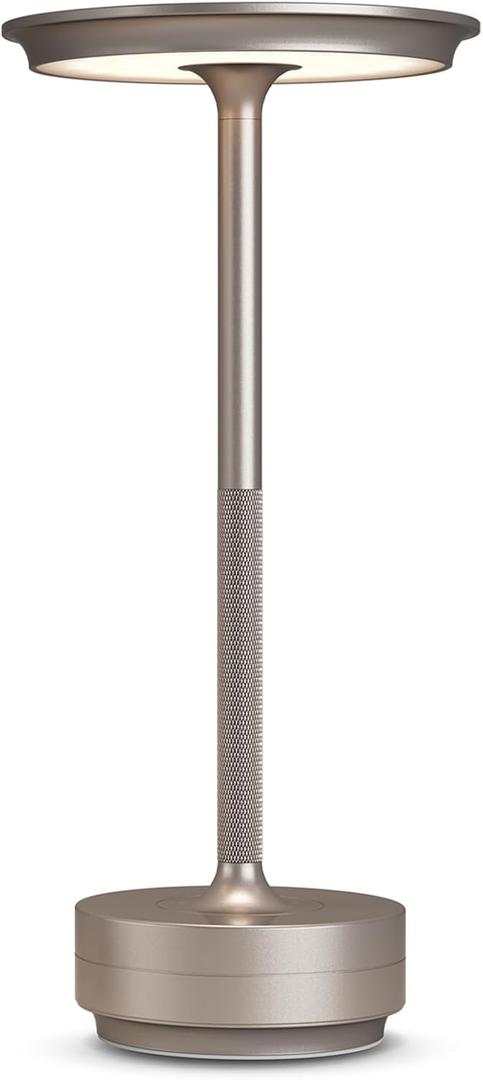 Rechargeable Cordless Table Lamp, Portable 5000mAh LED Touch Table Light, 3 Color Stepless Dimming Battery Powered Table Lamp for Outdoor/Restaurant/Patio.(Champagne Gold) (1 Pack)