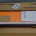 Pamray 43 Inch L Shaped Computer Desk with Reversible Side Storage Shelves, Small Corner Desk for Small Space Home Office,Writing Study PC Table for Bedroom,Orange