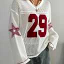 Verdusa Women's Y2k Crochet Tops Jersey Shirts Graphic Going Out Summer Outfits Oversized Streetwear Plus White 3X-Large Plus (Beige, XL)