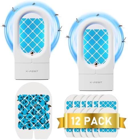 2 Packs Fruit Fly Traps for Indoors, Plug-in Fly Trap Indoor, Gnat Traps for House Indoor, Fly Insect Trap with UV Light, Fly Catcher for Fruit Flies, Gnats, Mosqutioes, Moths (2Device + 12Refills)