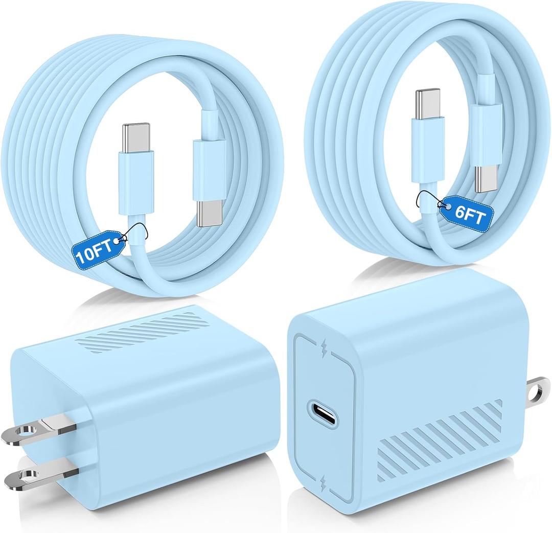 45W Super Fast Charger Type C for Samsung Galaxy S25/S24/S23 Ultra,USB C Android Phone Charger with 6FT/10FT Type C Cords for Galaxy S25/S24/S23+/S22 Plus/S20,iPhone 17/16/15 Pro Max-Blue