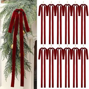 Janinka 12 Pcs Burgundy Long Velvet Bow Ornaments Christmas Swag 23.5x15.5 Inch Vintage Large Velvet Christmas Staircase Wreath Bows Tree Topper Bows Large Bow for Outdoor : Home & Kitchen