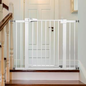Babelio Metal Baby Gate, 29-43" Auto Close Easy Install Pet Gate PressGuard P7, Extra Wide Walk Thru Child Safety Gate, 30" Tall Pressure Mounted Dog Gate for Doorways & Stairs, White
