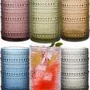 Colored Hobnail Drinking Glasses Set of 6, 15 oz Vintage Highball Glasses, Drinkware Kitchen Glasses for Cocktail, Iced Coffee, Beer, Ice Tea, Wine, Whiskey, Water