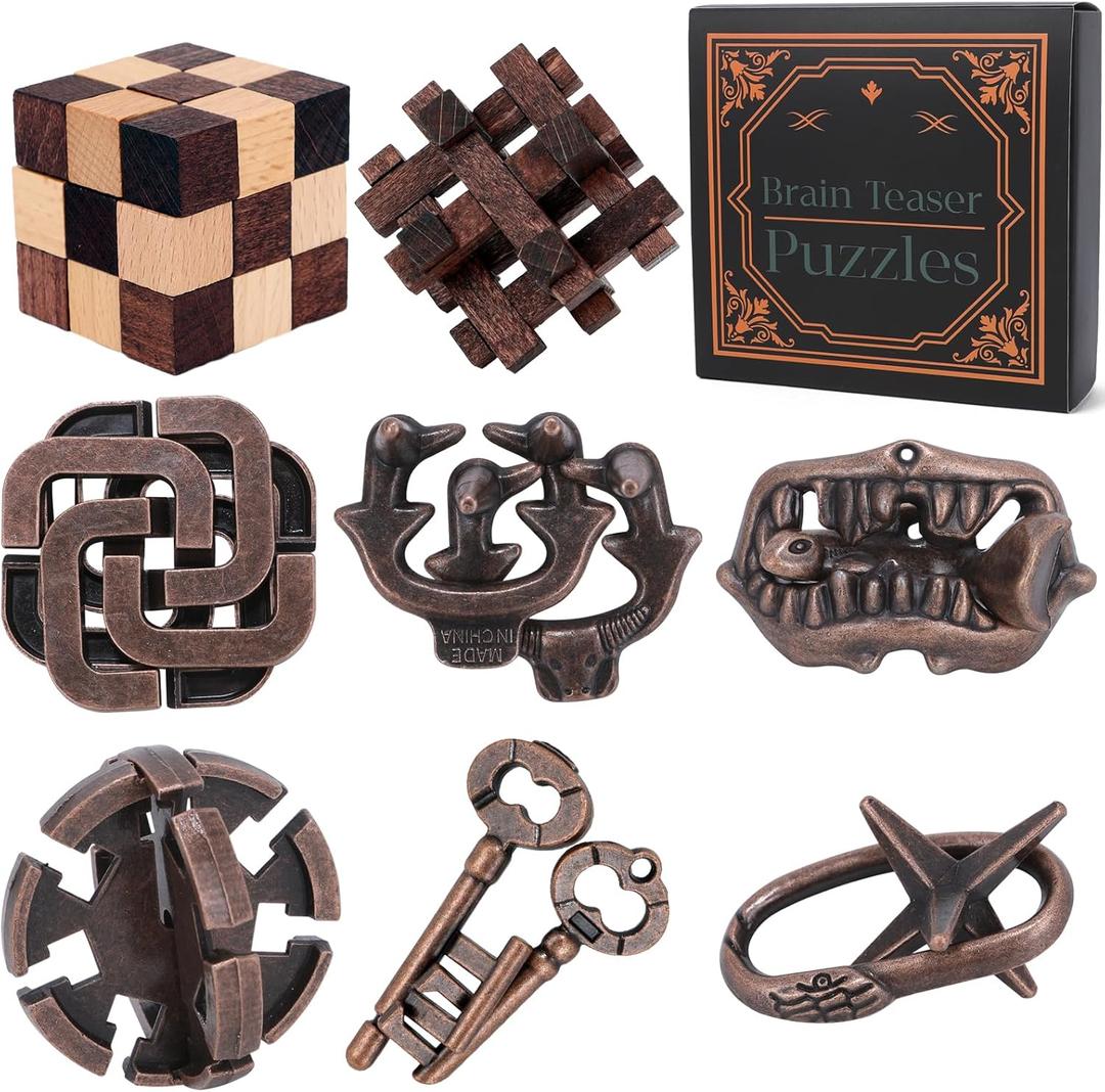 8 Pcs Brain Teaser Puzzles for Adults Teens - Wooden Puzzles 3D Puzzle Game Toys for Adults Teens - Metal Unlock Interlocking Puzzle Adult IQ Education Smart Toys